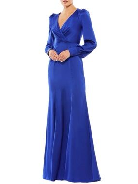 NWT IEENA for Mac Duggal $398 MSRP Long Sleeve Royal Blue Evening Gown Size 8